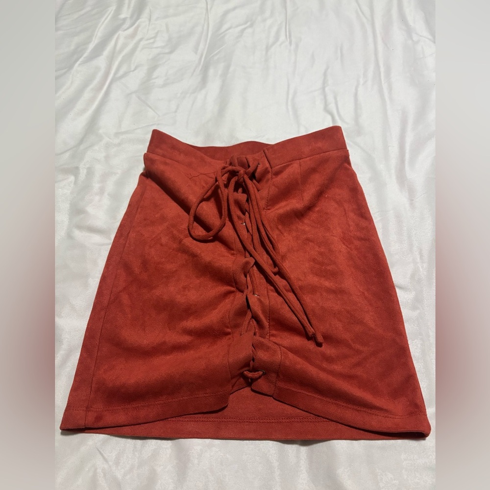Windsor Suede-Look Lace-Up Mini Skirt in Rust
